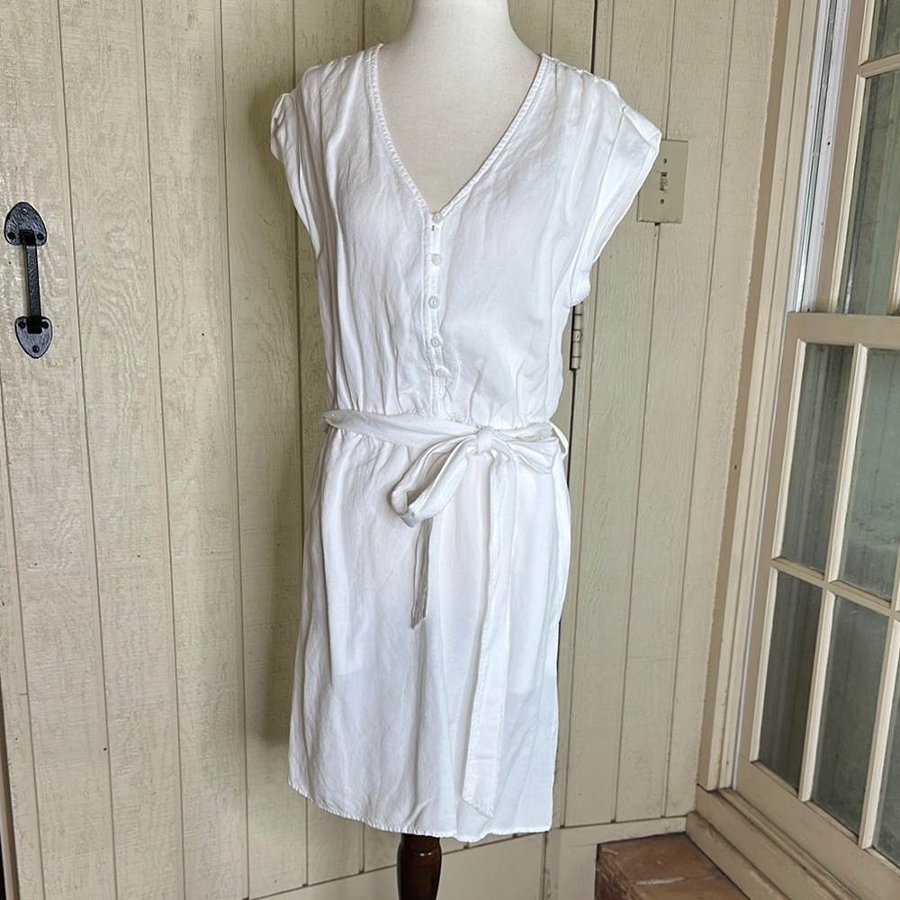 Cloth & Stone Anthropologie Small White Button-Down Dress with Front Tie - Picture 1 of 7